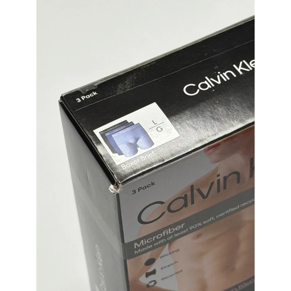 Calvin Klein Microfiber Boxer Briefs 3 Pack Men Size‎ L Black Blue Light Blue